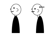①耳の穴が、肩の中心より前に出ている。